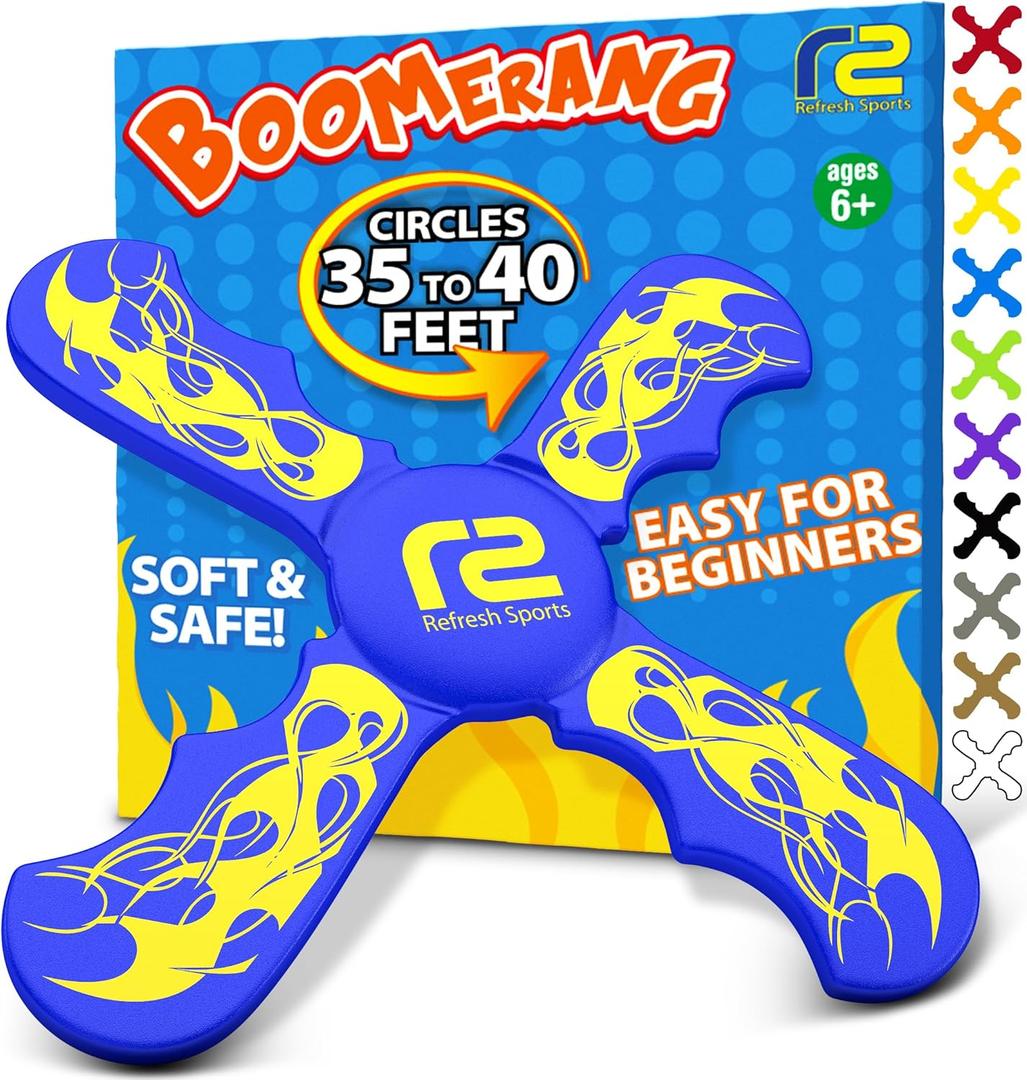 Fun Boomerang for Kids - Stocking Stuffers for Kids 8-12 - Soft & Easy to Use - Best Gifts for 6 7 8 9 10 Year Old Boys & Girls + 2025 Top Toys for Boys Age 8-12 - Fun Outdoor Toy for Boy Gift Ideas (Blue)