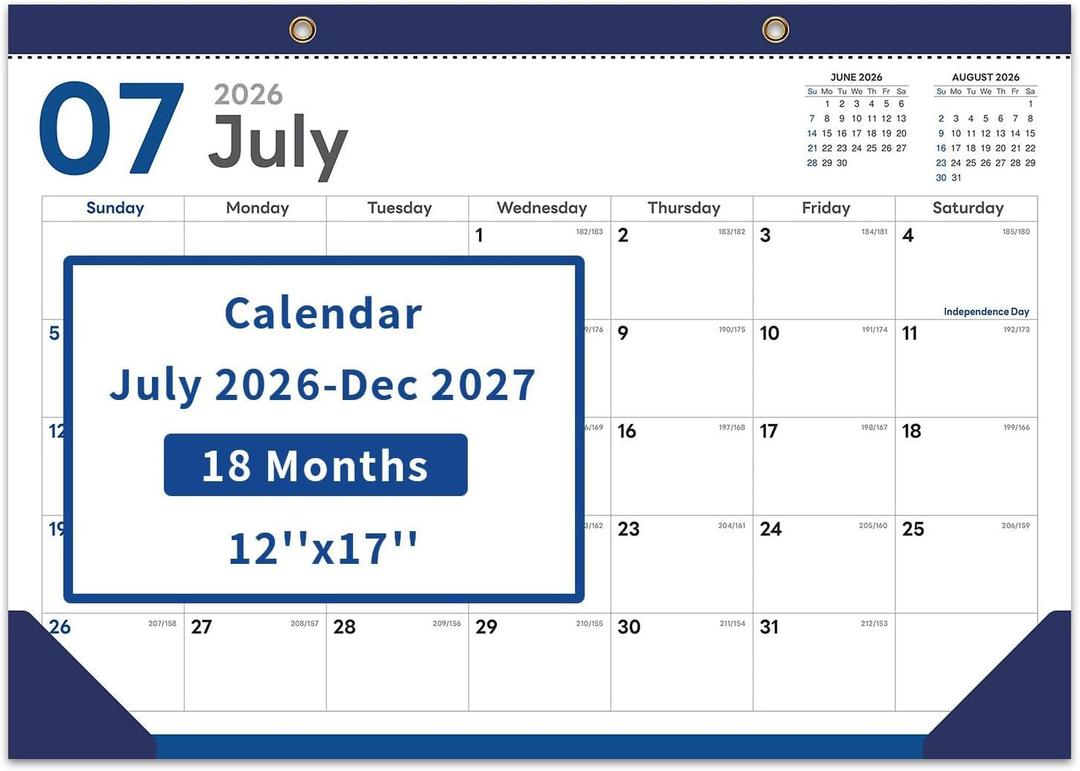 8 x COMIX Desk Calendar 2026-2027, 17" x 12" Monthly Desktop Planner Pad with Frosted Cover, 18 Months July 2026 to December 2027, Thick 120 GSM Paper for Office School Home