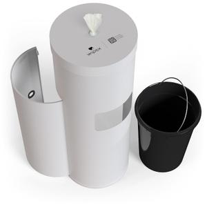 Wipex White Wet Wipe Dispenser with Trash Bin: Durable Steel & Premium Silicone Port, Floor Stand for Gym Wipes - Fits Sanitizing Refill Rolls, Perfect for Schools, Fitness, & Public Facilities