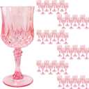 48 PCS Pink Plastic Wine Glasses, Reusable Plastic Wine Glasses, Pink Goblet Glass, Durable and Sturdy Cups Can Be Used for Various Parties Such as Weddings!
