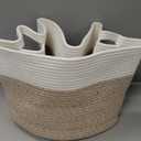 65L Large Blanket Basket,21"x16"x12" Rectangle Storage Bin with Handles,Woven Rope Laundry Basket for Toys, Clothes,Pillows,Magazines,Home Organization,Nursery,Living Room&Bedroom,White&Brown