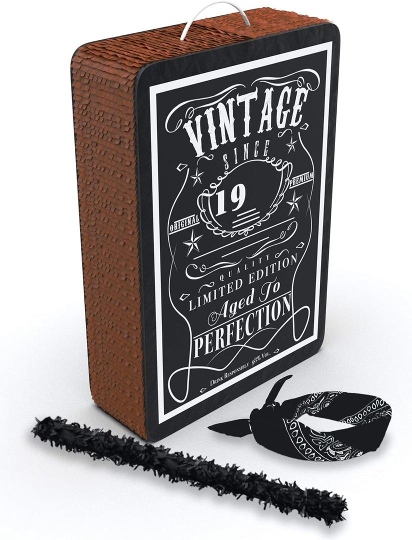 Vintage Aged to Perfection Adult Piata with stick and blindfold - 17x10x3 Perfect for Party Decorations, Photo Prop, Funny Anniversary, 50th birthday  Fits candy/favors