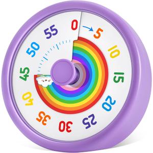 HIPPIH Visual Timer for Kids, 60 Minute Countdown Timers for Classroom Kitchen Office, Rainbow Disk Desk Timer Clock with Silent Operation, Pomodoro Timer Time Management Tools for Toddler ADHD Purple