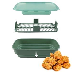 COOK WITH COLOR Collapsible Batter Bowl - Mess Free Breading Shaker Container - Great for Fried Fish, Fried Chicken, Onion Rings, Wings & More, Sage