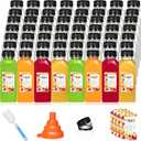 Hsei 200 Sets 12oz Plastic Juice Bottles with Caps Bulk Reusable Empty Clear Beverage Container With Lids, Labels, Funnel and Brush for Drinking Smoothie Drink Juicing Tea Milk Water
