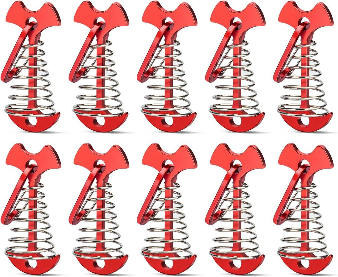 10pcs Deck Peg Deck Anchors with Carabiners, Aluminium Tie Down Tent Stakes,Rope Tightener with Spring Buckle Fishbone Anchor Pegs with Spring Buckle for Outdoor Camping Hiking
