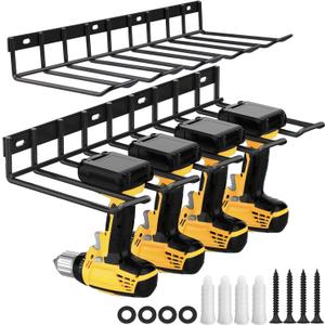 Power Tool Organizer - 4 Drill Holder Wall Mount Tool Rack, Metal Shelf for Cordless Drills, Sanders, and More - Compact Storage Solution for Workshop, Garage, or Home Use (1 pack)