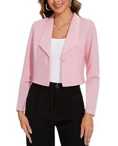 MINTLIMIT Cropped Blazer for Women Long Sleeve Lapel Open Front Casual Work Office Blazers Suit Jacket (Pink, Size XL)