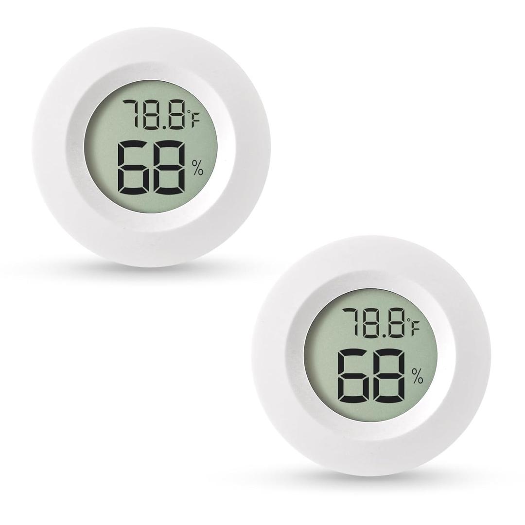 Atogou 2-Pack Mini Hygrometer & Thermometer, Indoor Outdoor Digital Humidity Meter Gauge Temperature, /, for Home, Office, Reptile, Car, Greenhouse, Lab, Terrarium, Cellar.. A01 White