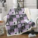 Girls Ice Hockey Plush Bed Throw Blanket 50"X60" Teen Patchwork Pucks Sherpa Fleece, Eat Sleep Hockey Sports Games, Purple Geometric Checkered Stripe Black Grey (Multi 04)