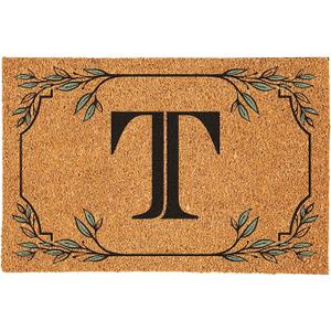Evergreen Flag Monogram Large Coir Doormat, 36x24 Inches Front Door Mat for Outdoor Indoor Entrance, Welcome Mat Non-Slip Doorway Rug, New Home Housewarming Gift, Letter T