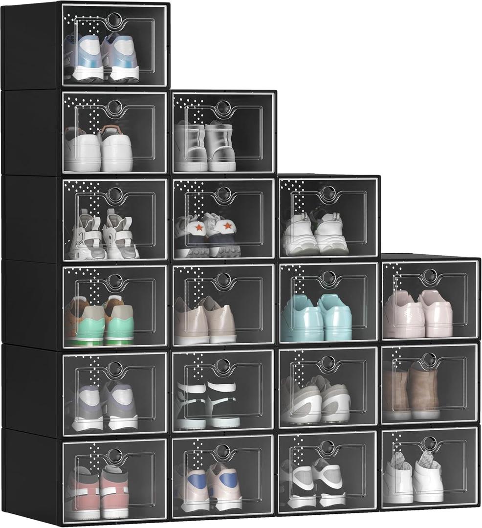 YITAHOME XL Stackable Storage Boxes, 18 PCS Organizers and Drawers for Shoes - Black (X-Large Size-Fits All Shoes)