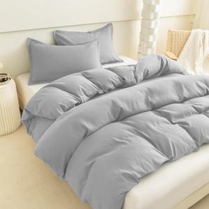 Twin Size 2-Piece Duvet Cover Set - Ultra Soft Brushed Washed Microfiber Bedding - 1 Comforter Cover & 1 Pillow Shams (Comforter Not Included) (Twin (66" x 90"), Light Gray)