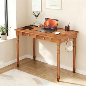100% Solid Wood Desk with 2 Drawer, 39" Small Desk, 39.4" x 21.7"