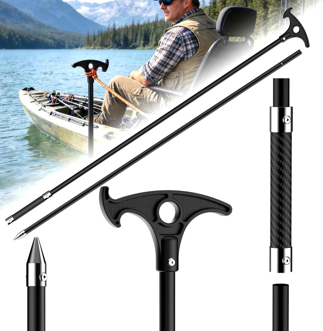 itayak 8.39' Shallow Water Anchor Pole, 2 Piece Fiberglass Boat Anchor with Hook-Handle, Pole Anchor with 316 Stainless Tip for Small Boat, Fishing Kayak, Pontoon (Gloves Included)