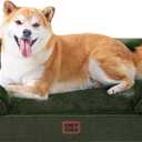 EHEYCIGA Orthopedic Dog Beds for Large Dogs, Waterproof Memory Foam Large Pet Bed with Sides, Non-Slip Bottom and Egg-Crate Foam Dog Couch Bed with Washable Removable Cover, Dark Green