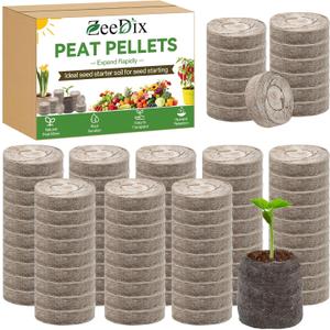 ZeeDix 100 Pcs (50mm) Peat Pellet Fiber Soil Plant Seed Starters - Plugs Pallet Seedling Soil Block, Seed Fertilizer Nutrient Block Compressed Peat Block for Grow Herbs, Plant,Flowers and Vegetables
