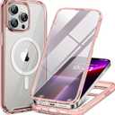 Miracase Magnetic for iPhone 13 Pro Max Case 6.7 inch, (Compatible with MagSafe) Upgrade Full-Body Clear Phone Bumper Case with Built-in 9H Tempered Glass Screen Protector, Magnetic Clear Pink