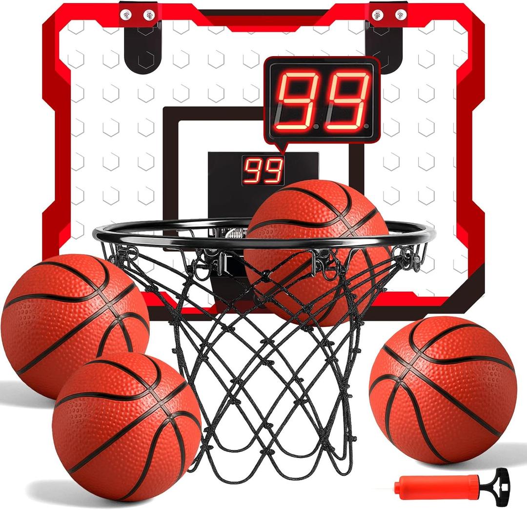 LovesTown Indoor Basketball Hoop for Kids, Door Basketball Hoop with Electronic Scoreboard LED Lighting Birthday Toys Gifts for Boys Girls