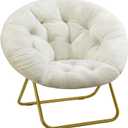 Sweetcrispy Cozy Saucer Chairs Faux Fur Living Room Reading Lounge Furniture Folding Comfy with Soft Thick Padded Seat Metal Frame Modern Style for Bedroom Home Adults, X-Large, White