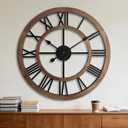 Blueprint Ivy 24 Inch Large Rustic Wall Clock Silent Non-Ticking Wooden Wall Clocks with Roman Numerals Farmhouse Decorative Clock for Living Room Bedroom Office (Brow)