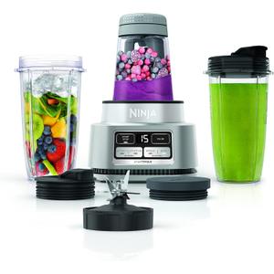 Ninja Foodi Blender | Personal Smoothie Maker, Mixer | Includes Hybrid Blades, (2) 24 oz. To-Go Cups with Lids, (1) 14 oz. Smoothie Bowl Maker with Storage Lid | Silver | 1200 Peak Watt | SS101