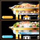 POWERFUEL Chafing Dishes for Buffet, 4 Pack 9QT Large Full Size Gold Chafing Dish Set, Rectangular Chafing Pans with 4 Gold Tongs, Stainless Steel Food Warmer for Party, Catering, Wedding