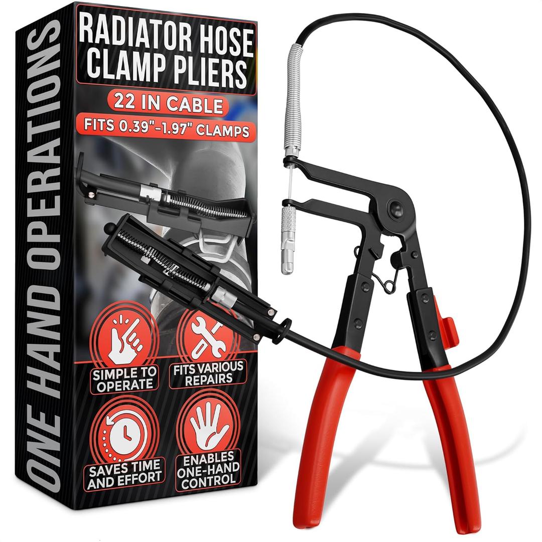 Hose Clamp Tool  Radiator Hose Clamp Pliers Automotive Tool  Corrosion-Resistant Carbon Steel with Ratchet Locking Mechanism  Controlled One-Hand Operation for Tight Engine Cooling System Repairs