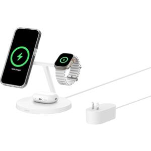 Belkin MagSafe-Compatible Charger, 3-in-1 Wireless Charging Station, Qi2-Certified 15W Wireless Charge for Apple iPhone 17 Series, Apple Watch, AirPods w/Non-Slip Base, 40W Included