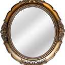 Zosenley Polyresin Ellipse Antique Emboss Decorative Mirror Tray, Makeup Organizer, Jewelry Organizer, Serving Tray, 15 * 13 Inch (Bronze)