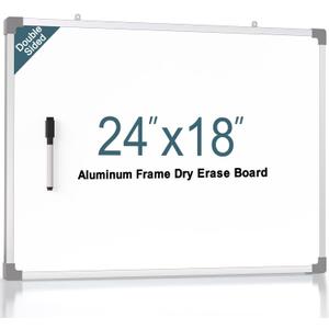 MaxGear White Board for Wall, 24" x 18" Magnetic White Board, Aluminum Frame, Double-Sided Hanging Whiteboard, Portable Dry Erase Board for Planning Drawing Memo to Do List School Home Office (Silver)