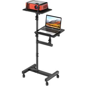 Projector Stand Tripod with 2 Shelves, Mobile Desk on Wheels Adjustable Height from 45" to 64", Rolling Laptop Stand Cart with Wheels for Couch, Bedside, Meeting