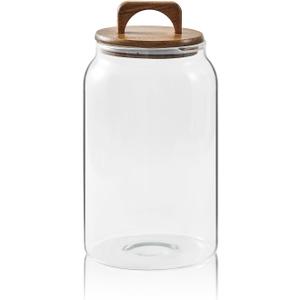 Sweejar Large Glass Candy Jars with Wooden Lids, 1 Gallon Glass Jar with Lid, Sugar/Flour Storage Containers, Big Glass Canisters with Airtight Lid, 1 Pack