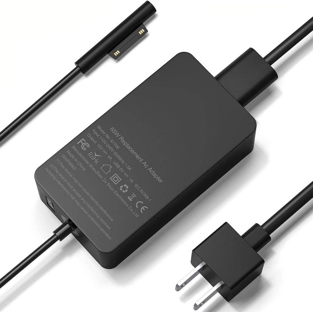 Surface Pro Laptop Charger 65W Power Adapter for Microsoft Surface Pro 3/4/5/6/7/8/9/X, Windows Surface Laptop 6/5/4/3/2/1, Surface Book 3/2/1, Surface Go Tablet, 6.5FT Power Cord