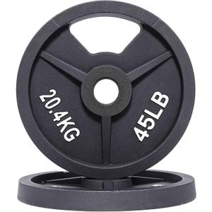 Fitvids Olympic Cast Iron 2-Inch Weight Plate for Strength Training & Weightlifting, Rubber Coate Style, 45lbs