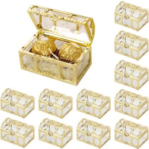HERCHR 12PCS Party Favor Boxes, Treasure Chest for Candy Box Wedding Favor Boxes Clear Favor Gift Boxes for Wedding Baby Shower Birthday Party 7 x 5 x 5cm / 2.8 x 2 x 2in (Gold)