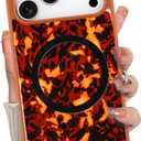 Magnetic for iPhone 17 Pro Case Abalone Shell, Tortoise Orange | Cute Sparkle Mother of Pearl Design, Compatible with MagSafe, Shockproof Protective Phone Cover
