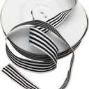 White and Black Grosgrain Stripe Ribbon Striped Trimming Patriotic Ribbon Belt Width 1inch for Clothing Embellishments Christmas Party Supplies 50 Yards (5 White 4 Black)