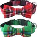 Malier Dog Collar with Bow tie Christmas Classic Plaid Dog Collar with Light Adjustable Buckle Suitable for Small Medium Large Dogs Cats Pets - M
