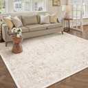 PureCozy Beige Area Rug 5x7 Machine Washable Vintage Living Room Distressed Non Slip Carpet Traditional Indoor Bedroom Retro Floral Accent Throw Large Rug for Office Kitchen Bathroom Dining Room