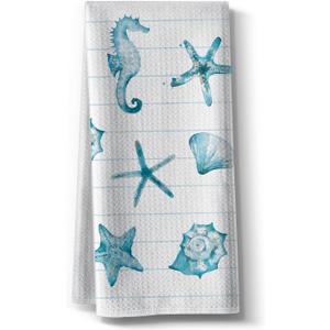 Kitchen Towels for Women-Funny Joked Starfish Seahorse Scallop Ocean Themed Absorbent Microfiber Bar Tea Towel, for Mom Birthday Christmas-Blue 16" x 24”
