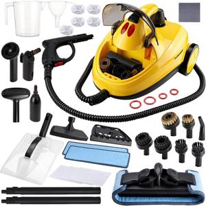 1500W Steam Cleaner 36-Piece All-in-One Attachments Kit, 99% Sanitization, 22ft Reach, 360° Rotating Brush for Home/Car/Tile/Grout/Wallpaper Removal, Chemical-Free Cleaning (35 in 1)
