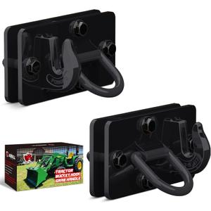 2 Pack Tractor Bucket Hooks with Tie Down Ring, Grade 70 Forged Steel Bolt On Grab Hook Tow Hook Mount with Backer Plate, Work Well for Tractor Bucket, RV, UTV, Truck, Max 15,000 lbs Black