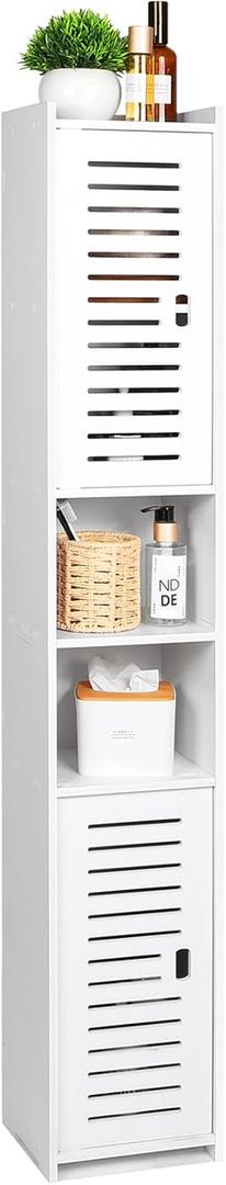 Bathroom Storage Cabinet, Free Standing Floor Cabinet, Narrow Tall Storage Cabinet, Space Saver Waterproof Multifunctional Bathroom Cabinet for Living Room, Bedroom, Kitchen Organizer, White