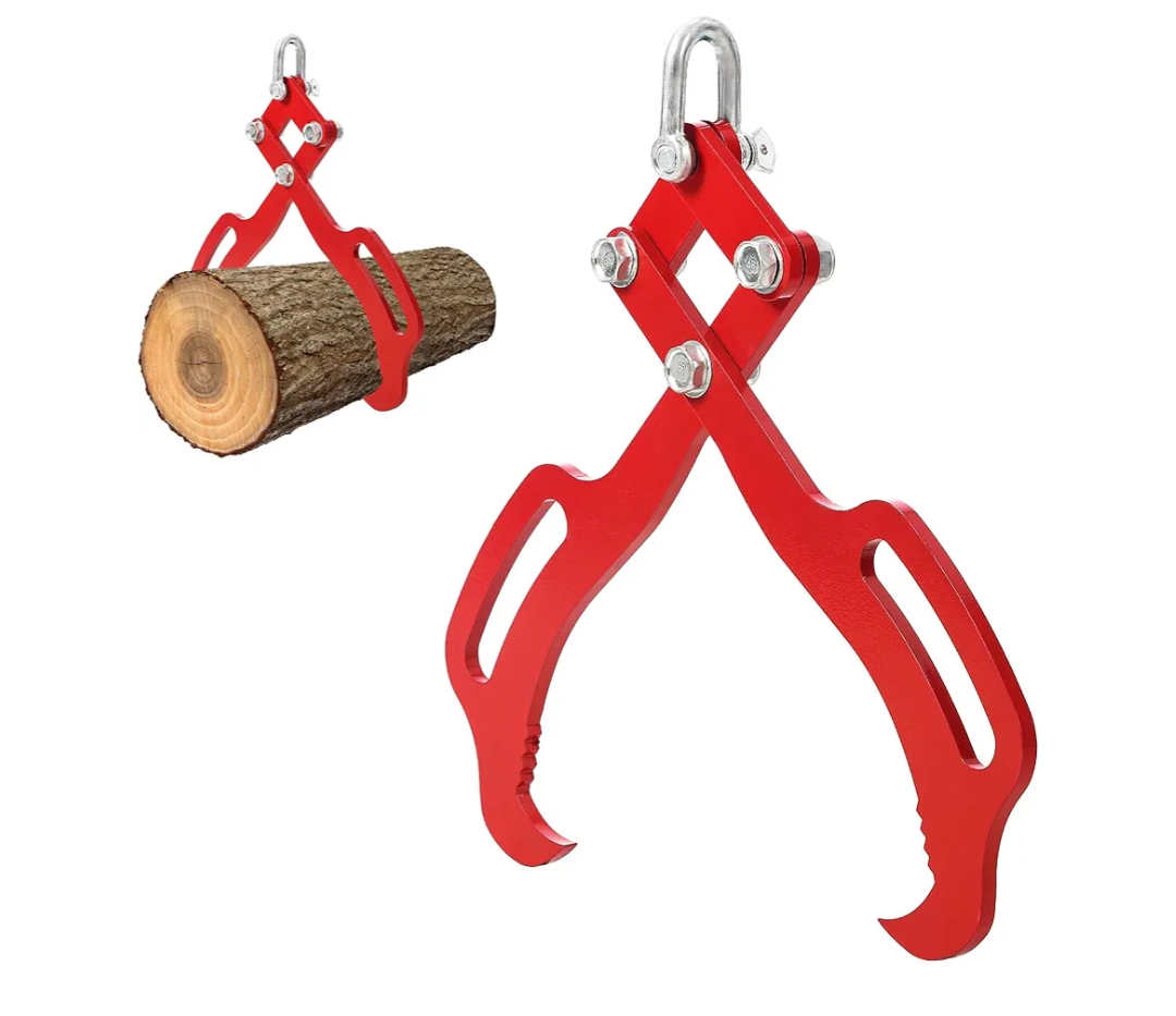 18" Log Lifting Tongs with 2 Claws, Heavy Duty Solid Steel Logging Grabber for Timber & Firewood, Swivel Skidding Tongs with Anti-Slip Wooden Handle for Tractors, Skidders & Lumber Dragging