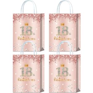 Brattol 16 Pieces Rose Gold 18 & Fabulous 18th Birthday Party Favors Bags,Happy 18th Birthday Girl Gift Snacks Treat Candy Favors Bags with Handles for Girls 18th Birthday Party Decorations