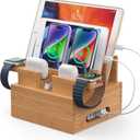 Pezin & Hulin Bamboo Charging Station Organizer for Multiple Devices, Desktop Docking Station Compatible with Phone, Tablet, Earbuds, Smartwatch, (Included 5 Cables, NO Charger HUB)