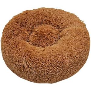 Winter Warm Round Cat Bed House Cave Soft Plush Pet Cat Sleeping Bag Pet Sleeping Bed Cave for Small and Medium Cats (M (for Under 5kg cat), Coffee)