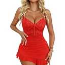 Sexy Lingerie for Women Mesh Babydoll Dress with Underwire Bra Lace Chemise Ruffle Hem Sleepwear XL