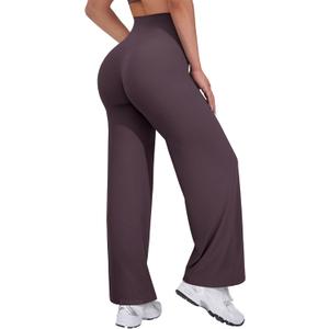 VOYJOY Straight Leggings Bottoms Wide Leg Pants for Women 29"/ 31.5"/33"/35" High Waist Stretch Casual Sweatpants (Purple, L)